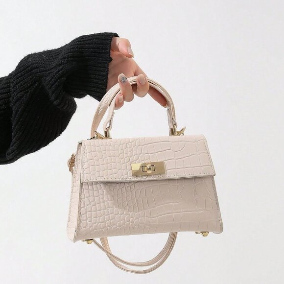 Beige Casual Women's Metallic Alligator Pattern Mini Crossbody Handbag - Picture 1 of 9